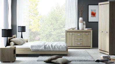 Schlafzimmer Komplett - Set A Kundiawa, 5-teilig, Farbe: Sonoma Eiche hell / Son
