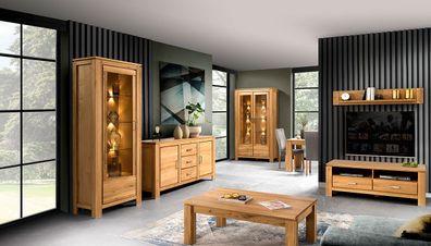 Hochwertiges Wohnzimmer Komplett - Set G Balsa, 7-teilig, gewachst / geölt, Natu