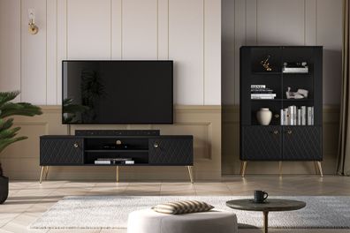 Wohnzimmer - Set C Luzan, 2-teilig, in Schwarz matt, Soft Close System, gefräste