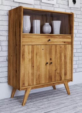 Vitrine Otago 23 Wildeiche massiv geölt - Abmessungen: 143 x 100 x 50 cm (H x B