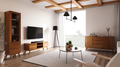 Wohnzimmer - Set F Engordany | 3-teilig | Farbe: Eiche Rustikal | Buche Vollholz