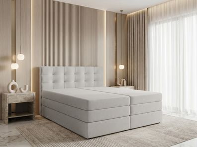 AX LIVING Finike Boxspringbett 140x200 cm, 2 Matratzen, Stoff Beige
