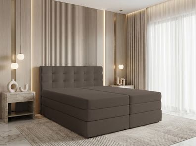 AX LIVING Finike Boxspringbett 140x200 cm, Doppelbett, 2 Matratzen, Braun