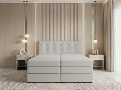 AX LIVING Finike Boxspringbett 140x200 cm mit Topper, 2 Matratzen, Stoff Beige