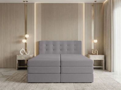 AX LIVING Finike Polsterbett 140x200 cm mit Topper, Boxspringbett, Hellgrau
