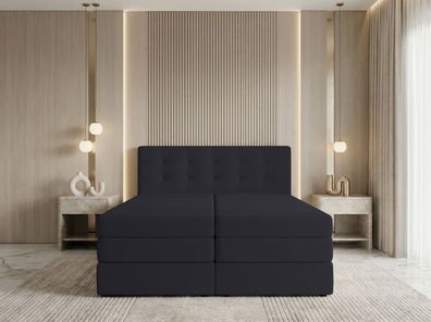 AX LIVING Finike Bett 140x200 cm mit Topper, Boxspring, Schwarz