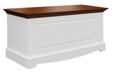 Truhe Gyronde 38, Kiefer massiv Vollholz, Farbe: Weiß / Walnuss - 51 x 112 x 45