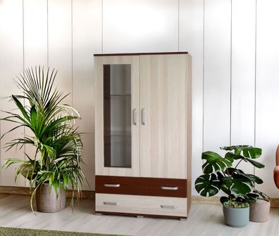 Vitrine Cikupa 23, Farbe: Nuss / Ulme - Abmessungen: 160 x 90 x 40 cm (H x B x T