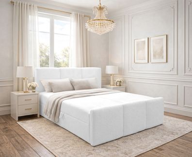 AX LIVING Boxspringbett Weiß Ankarra 140x200 cm Bett mit Stauraum