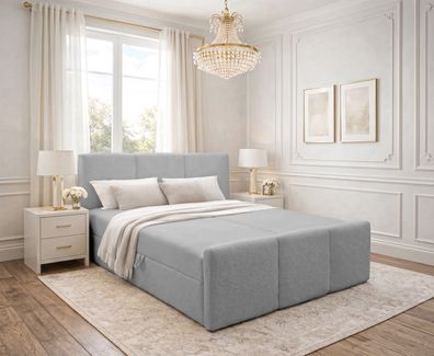 AX LIVING Boxspringbett Hellgrau Ankarra 140x200 cm Bett mit Stauraum