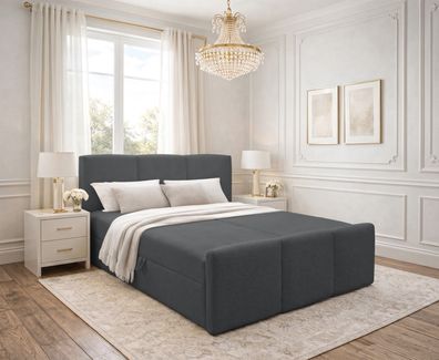 AX LIVING Boxspringbett Ankarra 140x200 cm Grau Bett mit Stauraum