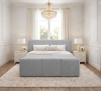 AX LIVING Boxspringbett Hellgrau Ankarra 140x200 cm Bett mit Stauraum
