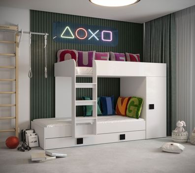 Etagenbett / Kinderbett / Funktionsbett mit Bettschublade, Leiter und Kleidersch