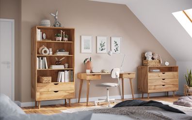 Büro Komplett - Set A Mina, 3-teilig, massive Wildeiche, geölte Oberfläche, Soft