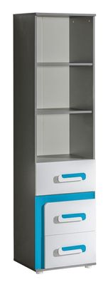 Jugendzimmer - Regal Oskar 05, Farbe: Anthrazit / Weiß / Blau - 192 x 50 x 40 cm