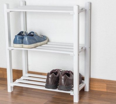 Schuhregal Buche Vollholz massiv weiß lackiert Junco 224 - 70 x 58 x 26 cm (H x