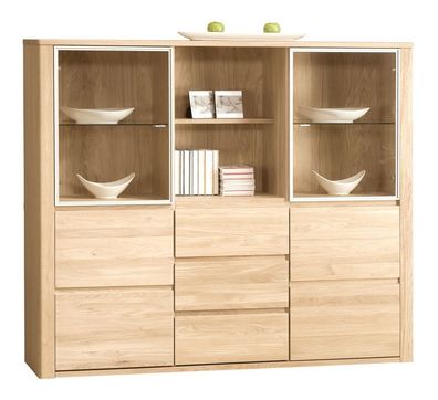 Vitrine Jussara 12, Farbe: Hellbraun, Eiche teilmassiv ? 150 x 178 x 42 cm (H x
