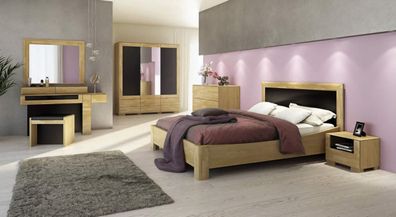 Schlafzimmer Komplett - Set C Lipik, 9-teilig, teilmassiv, Farbe: Eiche / Schwar