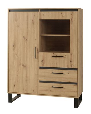 Vitrine Kanel 06, Farbe: Eiche / Anthrazit - Abmessungen: 150 x 115 x 41 cm (H x