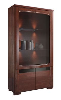 Große Vitrine Krasno 01, Eiche Massivholz, Push-to-open Funktion, inkl. LED-Bele