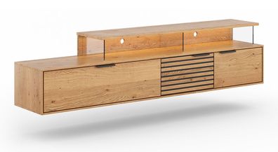 TV-Unterschrank, Hängeschrank Rania 09 aus geöltem Massivholz in Eiche / Schwarz