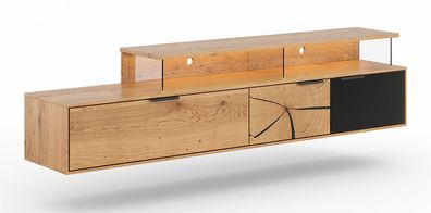 TV-Unterschrank, Hängeschrank Rania 19, aus geöltem Massivholz, 52 x 200 x 39 cm