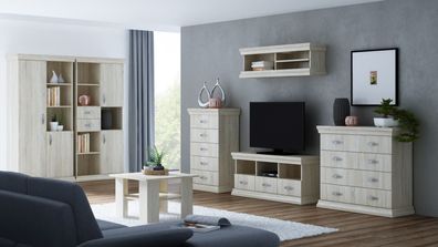Wohnzimmer Komplett - Set A Wewak, 7-teilig, Farbe: Sonoma Eiche