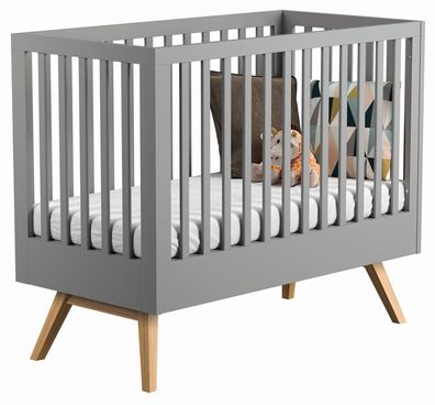 Babybett / Gitterbett Skady 05, Farbe: Grau / Eiche - Liegefläche: 60 x 120 cm (