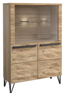 Vitrine Buzet 05, Farbe: Eiche / Schwarz, teilmassiv - Abmessungen: 140 x 94 x 4
