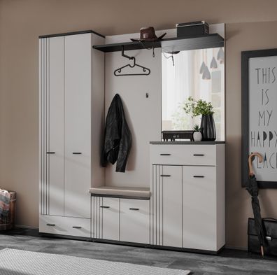Garderobe mit Kleiderschrank | Farbe: Kaschmir / Schwarz | mit Sitzgelegenheit |