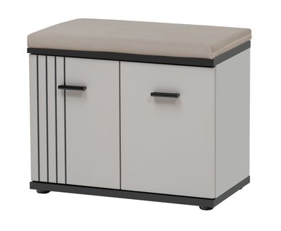 Schuhschrank | inkl. Sitzkissen | 2 Drehtüren | Farbe: Kaschmir / Schwarz / Beig