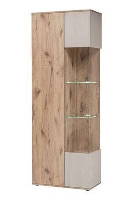 Vitrine | Push-to-open Funktion | Farbe: Eiche Viking / Kaschmir | 2 Türen | Maß