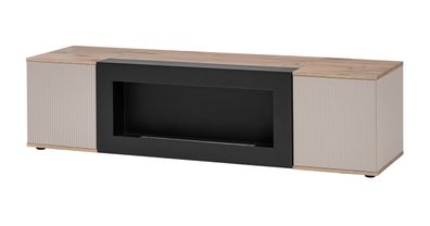 TV-Unterschrank | Bio-Ethanol Kamin | Push-to-open Funktion | Farbe: Eiche Vikin