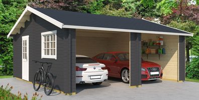 Holzgarage H91 Carbongrau - 44 mm Blockbohlenhaus, Grundfläche: 33,00 m², Sattel