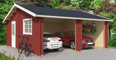 Holzgarage H91 Schwedenrot - 44 mm Blockbohlenhaus, Grundfläche: 33,00 m², Satte