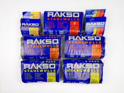 Stahlwolle RAKSO 8 Pads Schleifwolle Polierwolle für Metalle, Holz, alle Größen