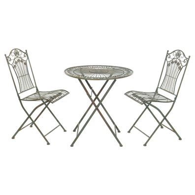 Moritz Bistroset 3-teilig klappbar Antik Grün Metall Vintage Garten Terrasse Balkon