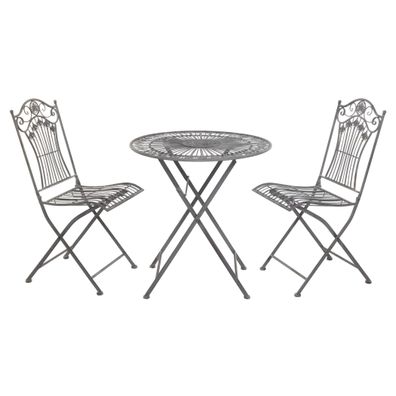 Moritz Bistroset 3-teilig klappbar Altgrau Metall Vintage Garten Terrasse Balkon