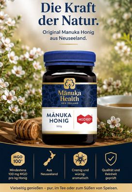 Manuka Honig MGO 100+ 500g Original aus Neuseeland - Garantiert sicher