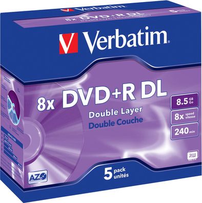 Verbatim DVD+R DL 8.5GB/240Min/8x Jewelcase (5 Disc)