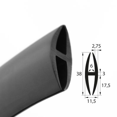 H2 - H-Profil EPDM schwarz Vollgummi H-Profil Dichtung Gummiprofil Dichtungsprofile H