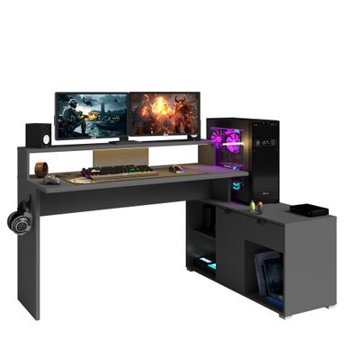 Gaming Schreibtisch Pasha 11 mit LED Beleuchtung Holznachbildung Grau