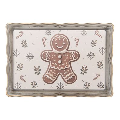 Clayre & Eef Tablett 31x22x2 cm Beige Kunststoff (Gr. 31x22x2 cm)