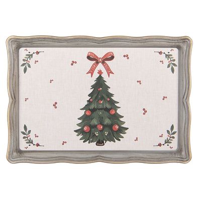Clayre & Eef Tablett 31x22x2 cm Beige Kunststoff (Gr. 31x22x2 cm)