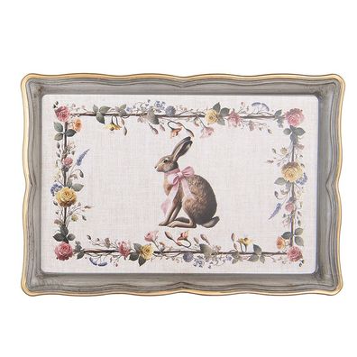 Clayre & Eef Tablett 31x22x2 cm Beige Kunststoff (Gr. 31x22x2 cm)