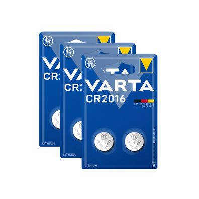 3x Varta Knopfzelle 3V CR2016 CR 2016 2er Blister Neu Batterie