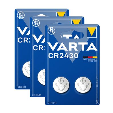 3x Varta Knopfzellen Lithium Batterien DL CR 2430 CR2430 3V Blister 2er Blister