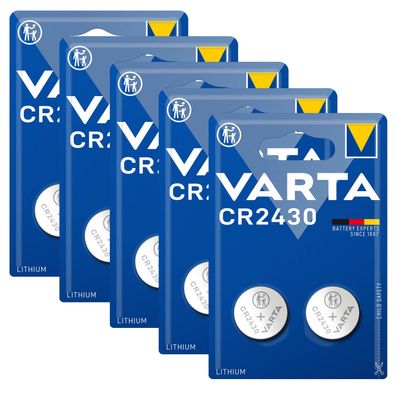5x Varta Knopfzellen Lithium Batterien DL CR 2430 CR2430 3V Blister 2er Blister
