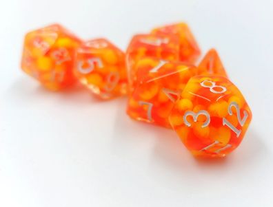 Set aus 7 Würfeln (w4-w10/100) | Perlenfeuer - Würfelset