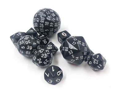 Set aus 10 Würfeln (w3-w100) | schwarz-weiß - Würfelset